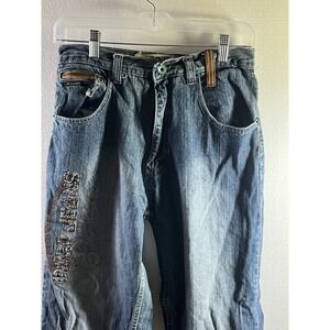 Vintage Y2K Paco Jeans Embroidered Baggy Blue Skater Jeans Size 18